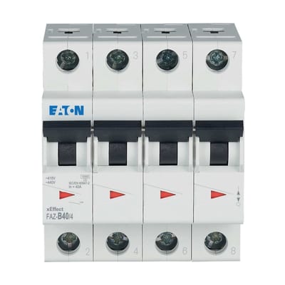 Eaton FAZ-B40/4 Miniature Circuit Breaker — 4P, Type B, 40 A, 15 kA