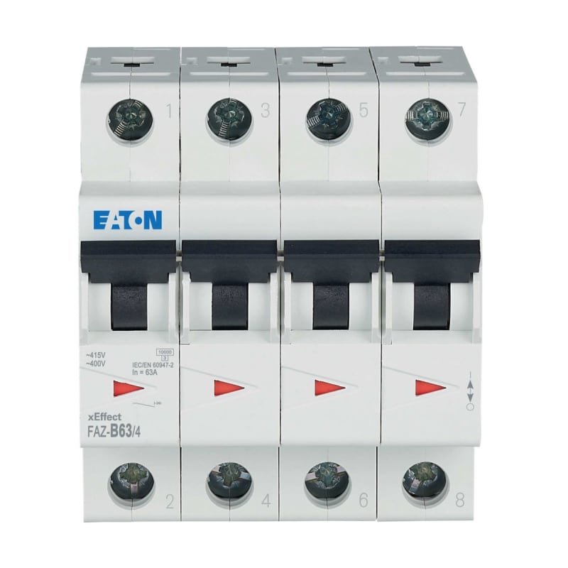 Eaton FAZ-B63/4 Miniature Circuit Breaker — 4P, Type B, 63 A, 15 kA