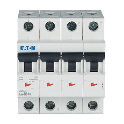 Eaton FAZ-B63/4 Miniature Circuit Breaker — 4P, Type B, 63 A, 15 kA
