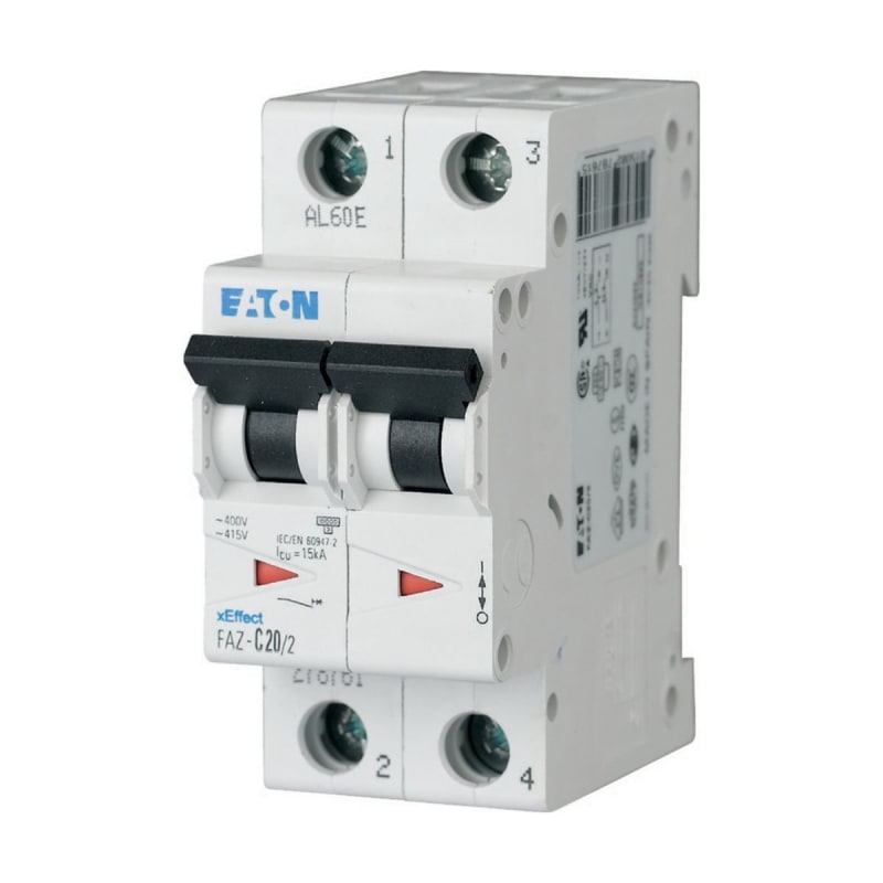 Eaton FAZ-C4/2 Miniature Circuit Breaker — 2P, Type C, 4 A, 15 kA