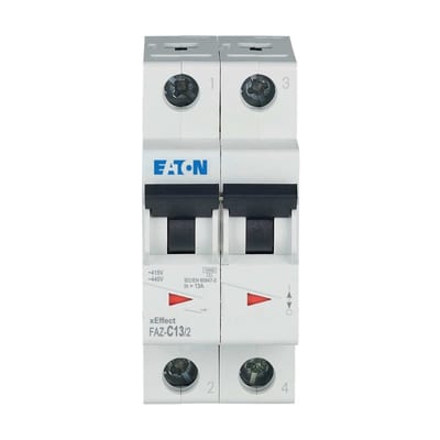 Eaton FAZ-C10/2 Miniature Circuit Breaker — 2P, Type C, 10 A, 15 kA