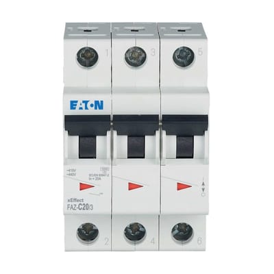 Eaton FAZ-C16/3 Miniature Circuit Breaker — 3P, Type C, 16 A, 15 kA