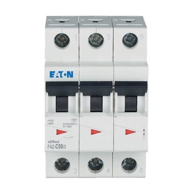 Eaton FAZ-C40/3 Miniature Circuit Breaker — 3P, Type C, 40 A, 15 kA