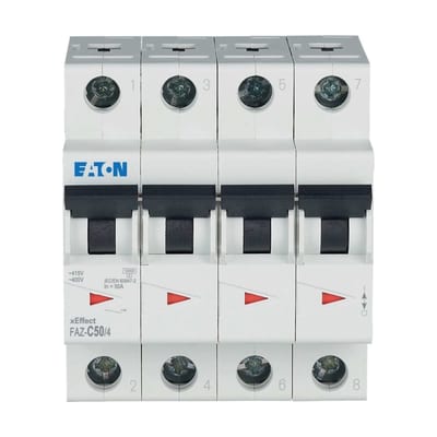 Eaton FAZ-C50/4 Miniature Circuit Breaker — 4P, Type C, 50 A, 15 kA