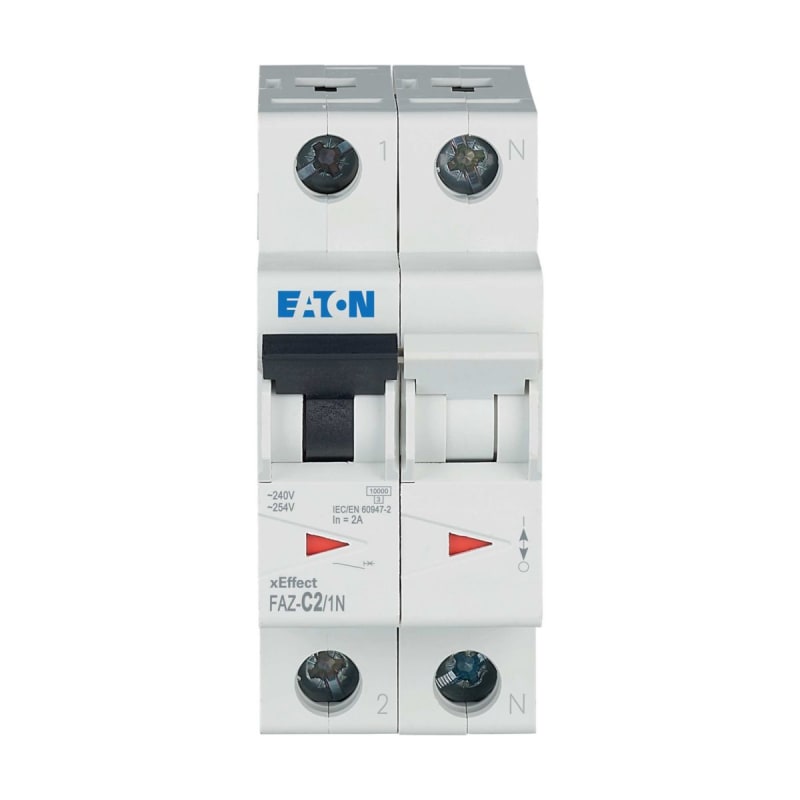 Eaton FAZ-C2/1N Miniature Circuit Breaker — 1P+N, Type C, 2 A, 15 kA