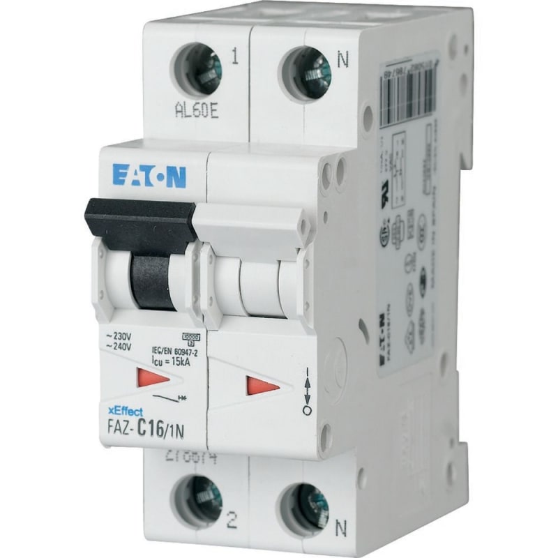 Eaton FAZ-C6/1N Miniature Circuit Breaker — 1P+N, Type C, 6 A, 15 kA