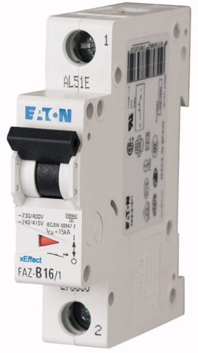 Eaton FAZ-D16/1 Miniature Circuit Breaker — 1P, Type D, 16 A, 15 kA