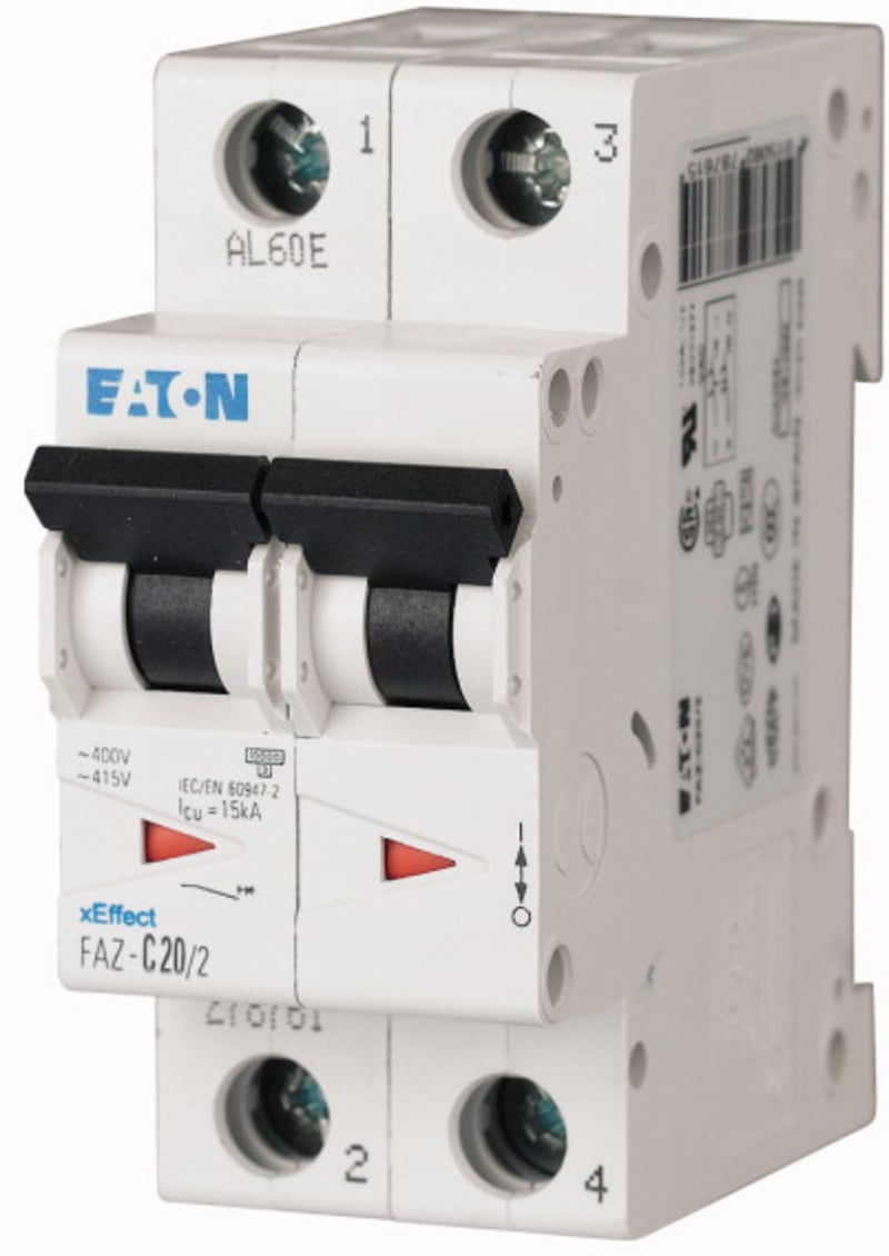 Eaton FAZ-D6/2 Miniature Circuit Breaker — 2P, Type D, 6 A, 15 kA