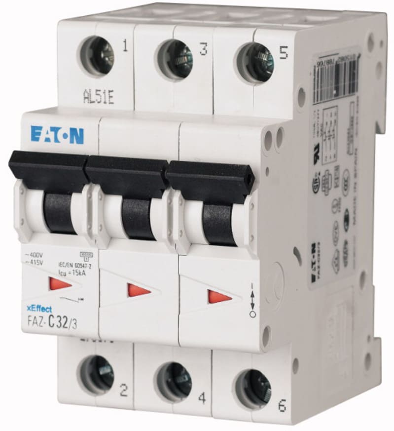 Eaton FAZ-D6/3 Miniature Circuit Breaker — 3P, Type D, 6 A, 15 kA