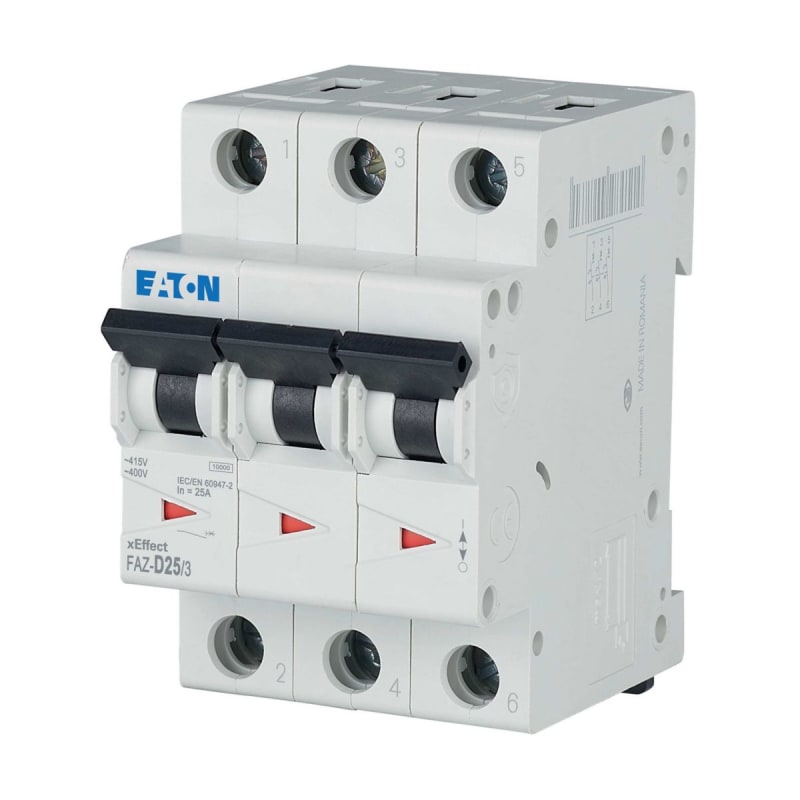 Eaton FAZ-D20/3 Miniature Circuit Breaker — 3P, Type D, 20 A, 15 kA