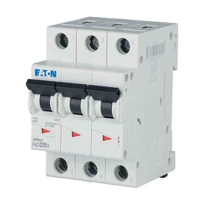 Eaton FAZ-D20/3 Miniature Circuit Breaker — 3P, Type D, 20 A, 15 kA