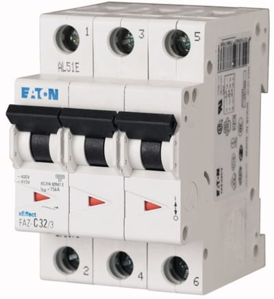 Eaton FAZ-D32/3 Miniature Circuit Breaker — 3P, Type D, 32 A, 15 kA