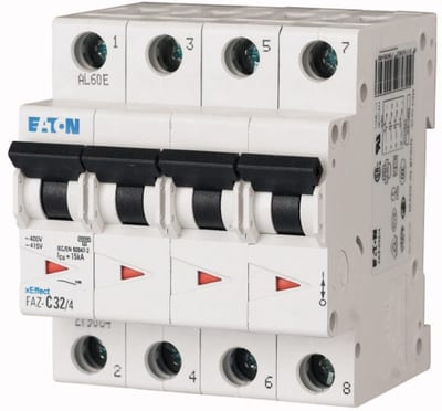 Eaton FAZ-D32/4 Miniature Circuit Breaker — 4P, Type D, 32 A, 15 kA