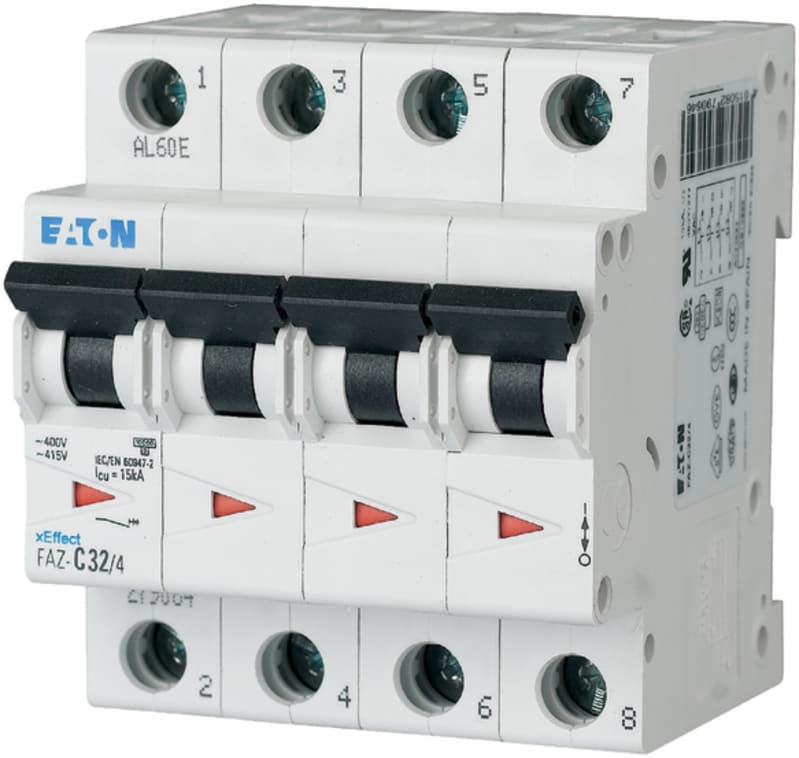 Eaton FAZ-Z6/4 Miniature Circuit Breaker — 4P, Type Z, 6 A, 15 kA