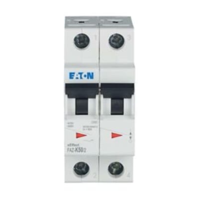 Eaton FAZ-K50/2 Miniature Circuit Breaker — 2P, Type K, 50 A, 15 kA