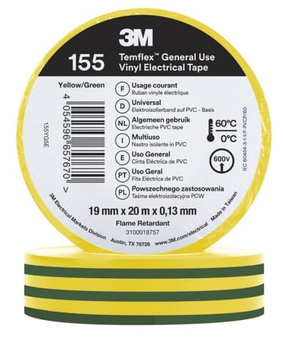 Electrical Tape 155 19MMX20M, Green/Yellow