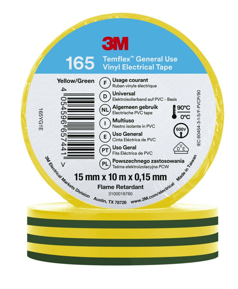 Electrical Tape 165 15MMX10M, Green/Yellow (7100222491)