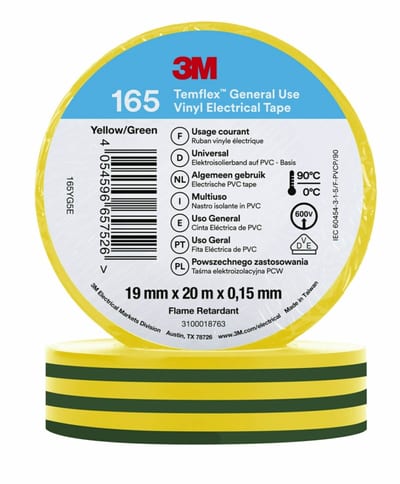 Electrical Tape 165 19MMX20M, Green/Yellow