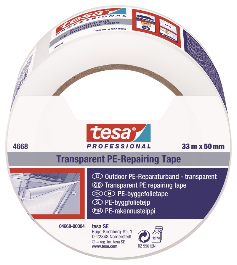 Tesa 4668 PE UV Construction Tape 33 m x 55 mm Clear (04668-00004-02)