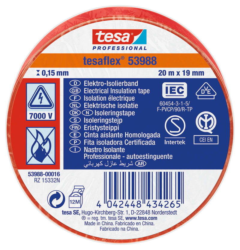 Insulating tape VDE/IEC PVC 20MX19MM red (53988-00016-00)