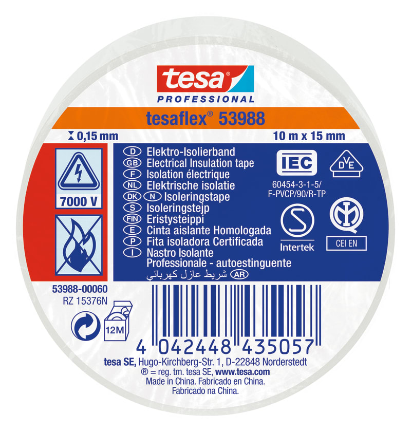 Insulating tape VDE/IEC PVC 10MX15MM white (53988-00060-01)