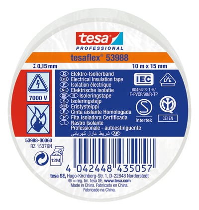 Insulating tape VDE/IEC PVC 10MX15MM white