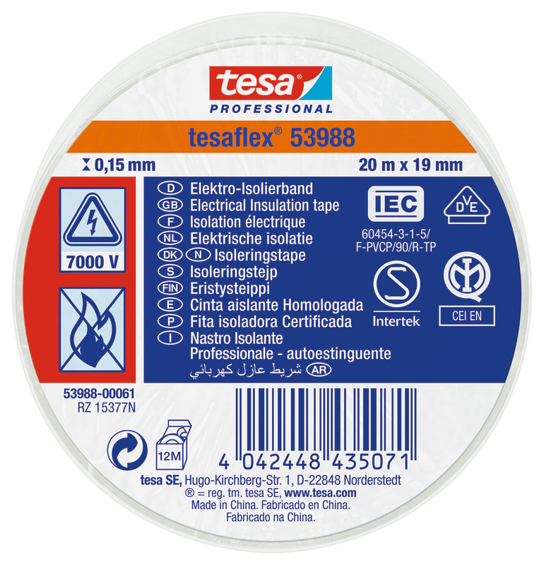 Insulating tape VDE/IEC PVC 20MX19MM white (53988-00061-01)
