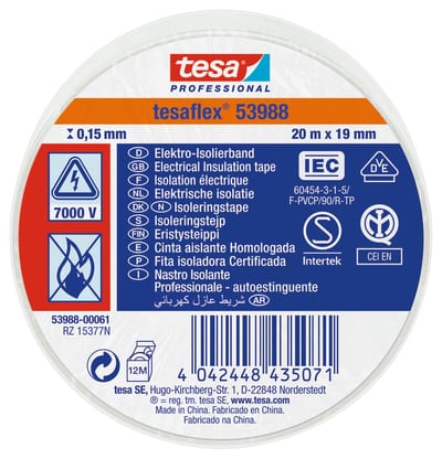 Insulating tape VDE/IEC PVC 20MX19MM white