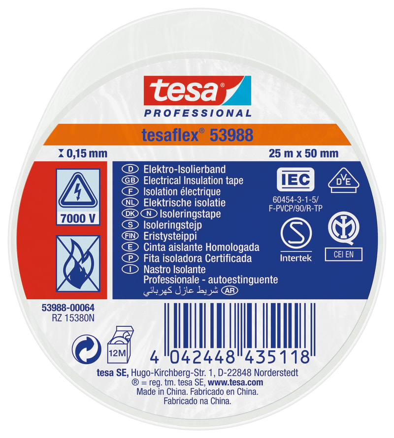 Insulating tape VDE/IEC PVC 25MX50MM white (53988-00064-01)