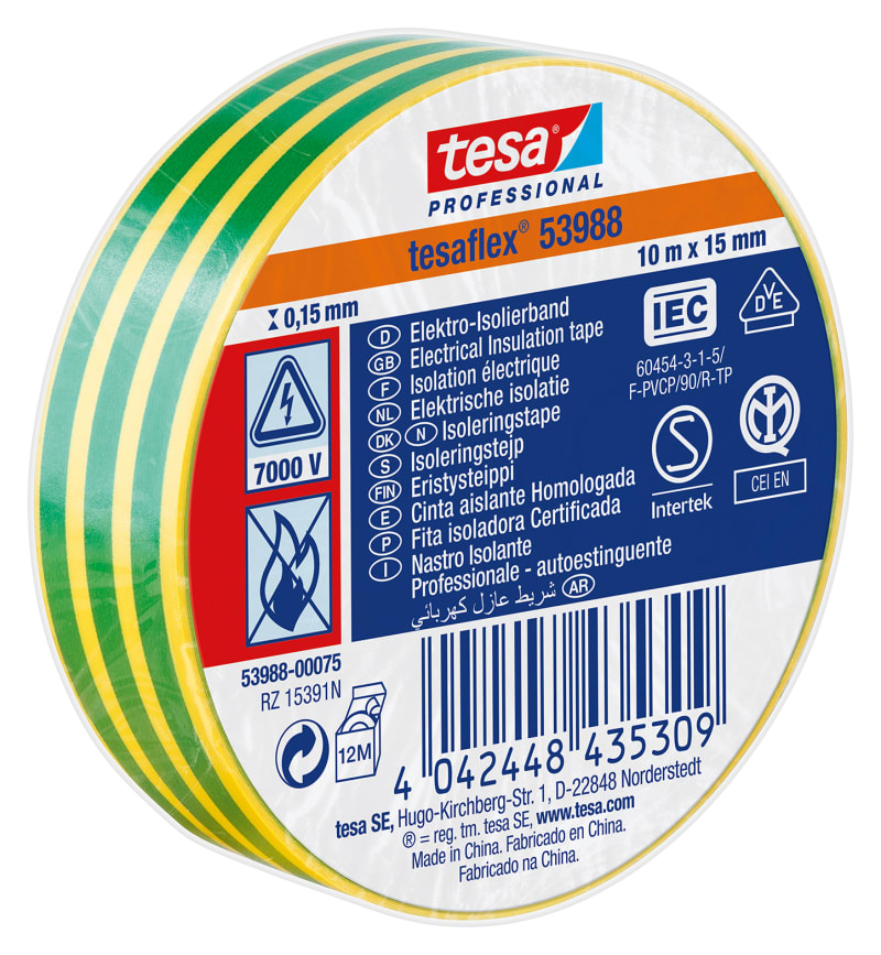 Insulating tape PVC 10MX15MM grön/yellow (53988-00075-00)