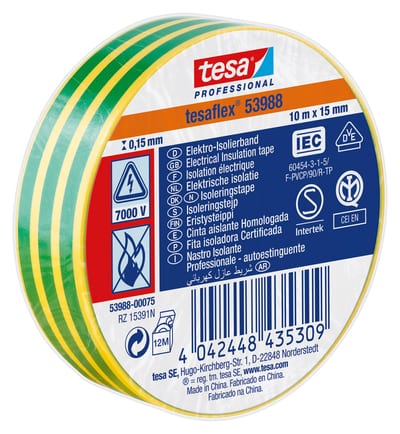 Insulating tape PVC 10MX15MM grön/yellow