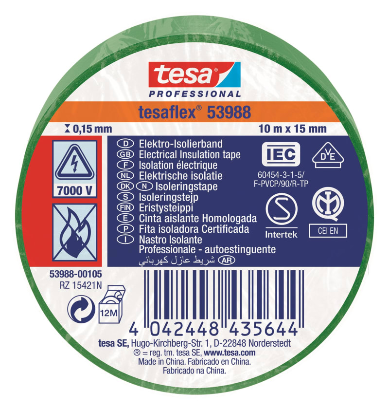 Insulating tape VDE/IEC PVC 10MX15MM grön (53988-00105-00)