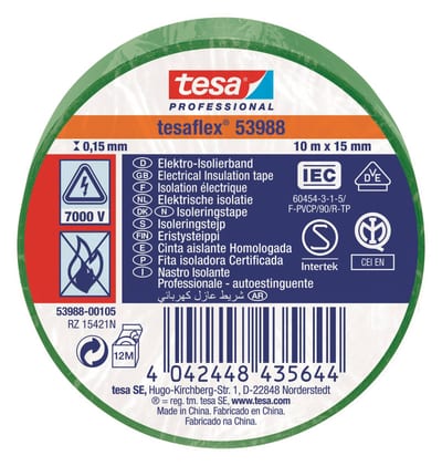 Insulating tape VDE/IEC PVC 10MX15MM grön