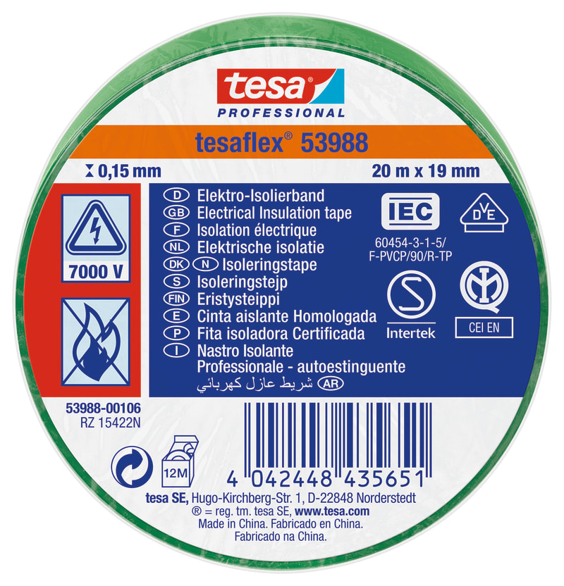 Insulating tape VDE/IEC PVC 20MX19MM green (53988-00106-00)