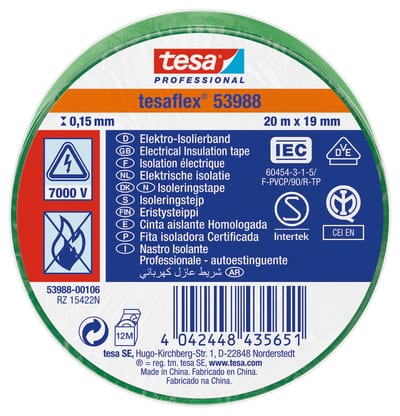 Insulating tape VDE/IEC PVC 20MX19MM green
