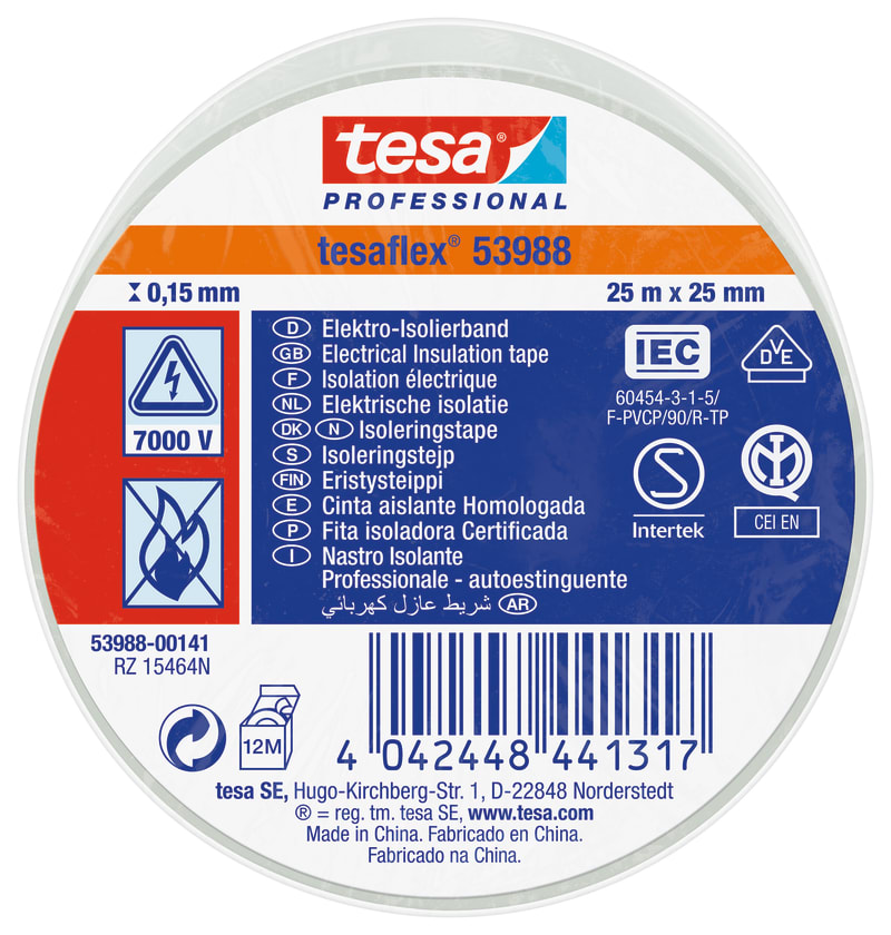 Insulating tape VDE/IEC PVC 25MX25MM white (53988-00141-01)
