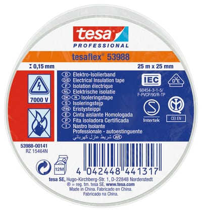 Insulating tape VDE/IEC PVC 25MX25MM white