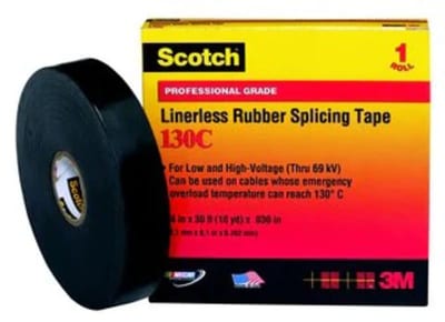 3M Scotch 130C High-Voltage Self-Fusing Rubber Tape, Black, 25 mm x 9 m
