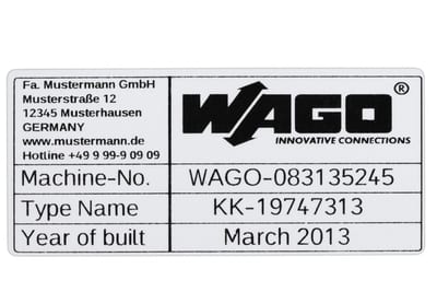 Type labels; 70 x 33 mm; silver-colored