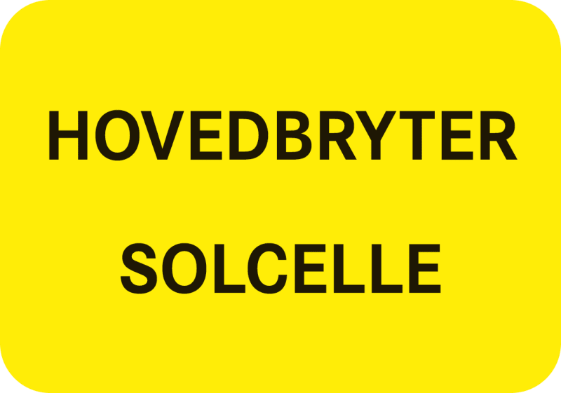 Warning Label "Hovedbryter solcelle" (PV Main Switch), 50 × 35 mm, Black/Yellow, 5-Pack (1857081)