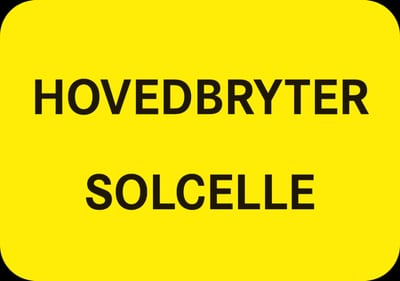 Warning Label "Hovedbryter solcelle" (PV Main Switch), 50 × 35 mm, Black/Yellow, 5-Pack