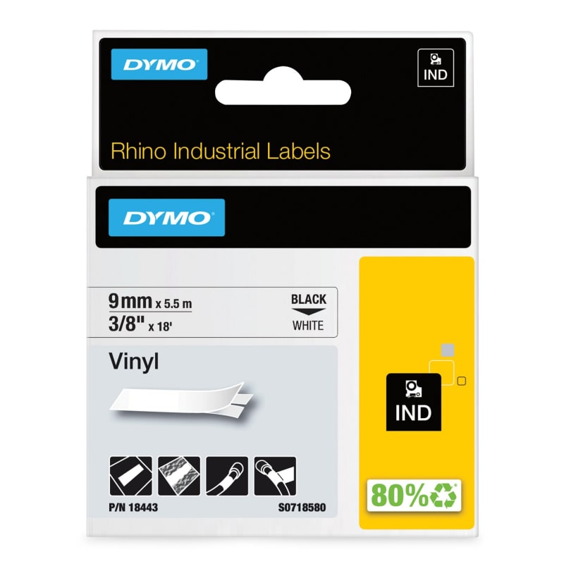 Rhino Permanent Vinyl 9mm Black /White (18443)