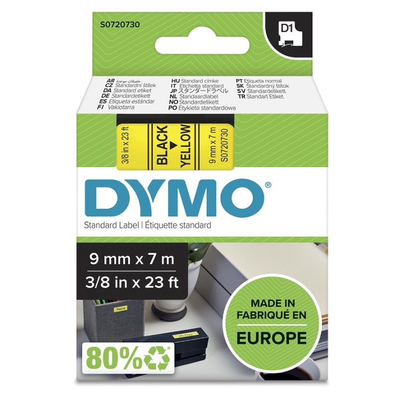 DYMO TAPE 9mm Black ON Yellow 1PK (S0720730 / 40918)