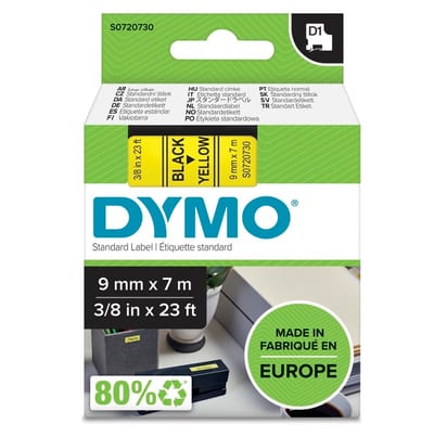 DYMO TAPE 9mm Black ON Yellow 1PK