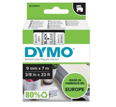 DYMO TAPE 9mm Black ON CLEAR