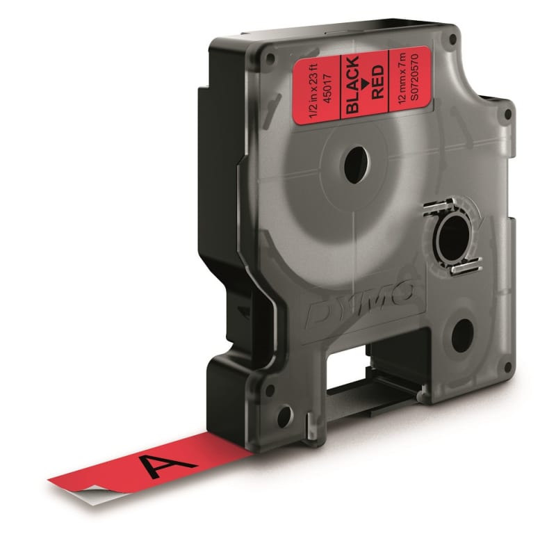 Dymo Label Tape Cassette 12 mm Black on Red (S0720570 / 45017)