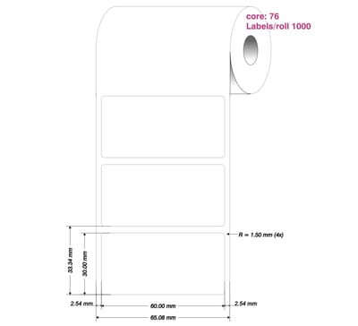 THT Label B423,WHITE,60X30MM ROLL A1000