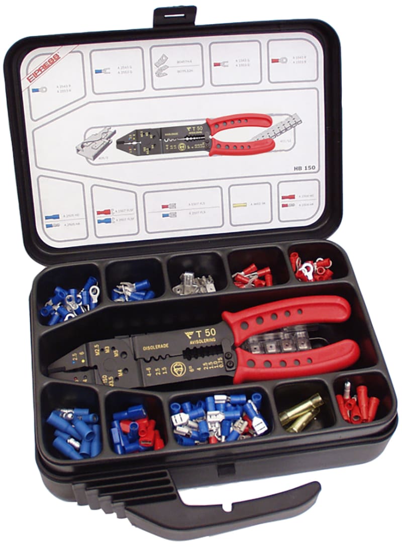 Elpress Sortimentskasse with 150 pcs, insulating end cable lug and couplingrfra 0,5-6,0mm² with pressetang