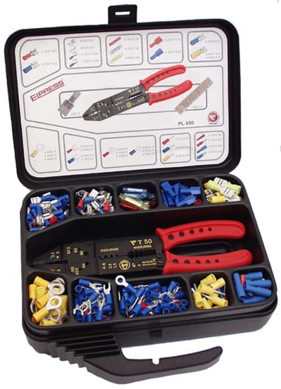 Elpress Sortimentskasse with 350 pcs insulated cable lug and couplingr from 0,5-6,0mm² with pressetang T50