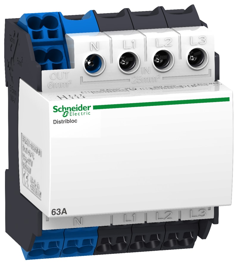 Schneider Electric Distribution block, Linergy DX, 4P, 63A, 4 modules, 24 holes, quick connection top LVS04040